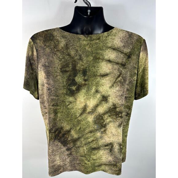 Y2K Plus Size Tee Jeweled Graphic Tie Dye Brown Green Short Sleeve XL Dressbarn - Picture 13 of 13